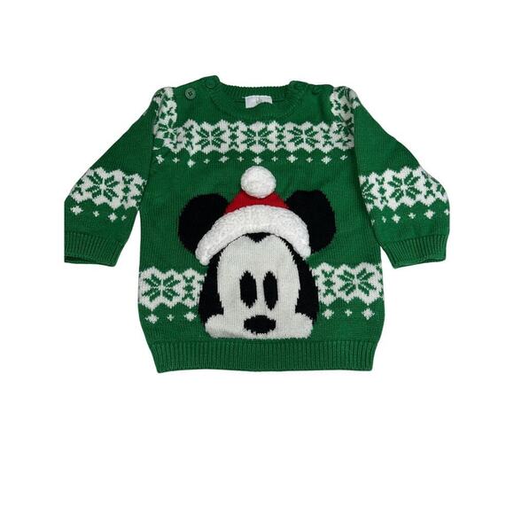 Disney Baby Other - Disney Baby Christmas Sweater Unisex 9-12 M Green Mickey Mouse